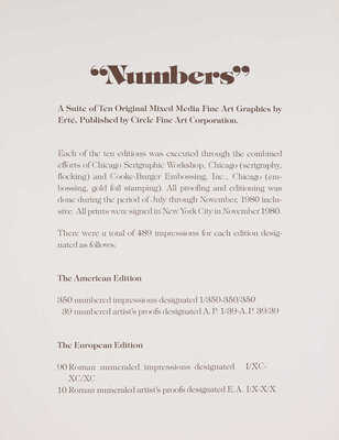 Эрте (Тыртов Роман Петрович). Numbers (Серия «Цифры» от 0 до 9) 